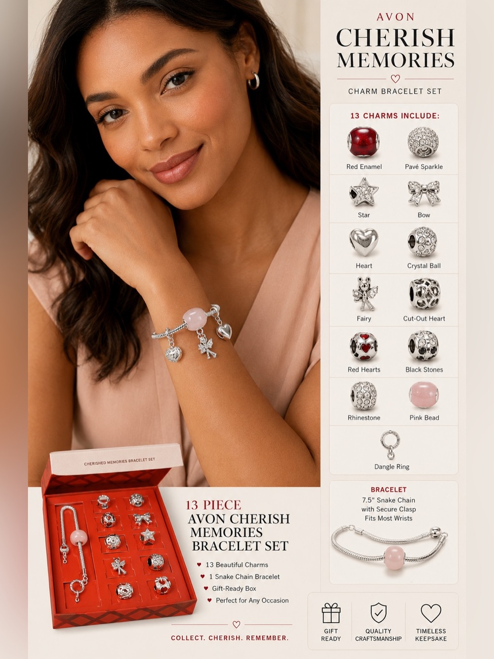 13 piece Avon CHERISH MEMORIES BRACELET SET-box included